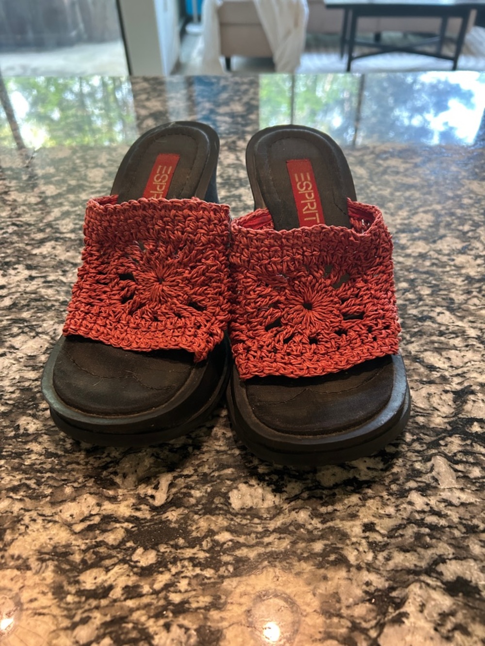 Esprit Red Crochet Slide Mules